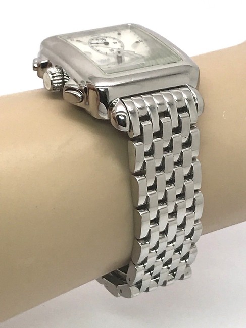 Michele Silver Deco Chronograph Swiss Quartz Mother Of Pearl Dial S\s Watch