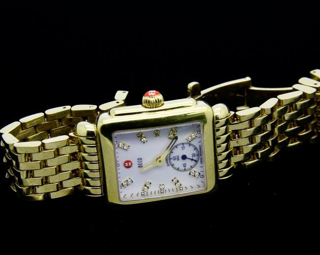 Michele Gold Mw06v00a9046 Deco 18 Diamonds 0.08ct Tw Sapphire Crystal Watch