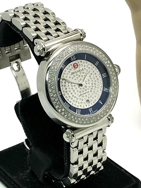 Michele Silver Pave Caber Blue Dial 0.98ctw Diamonds Womens S\s Swiss Watch