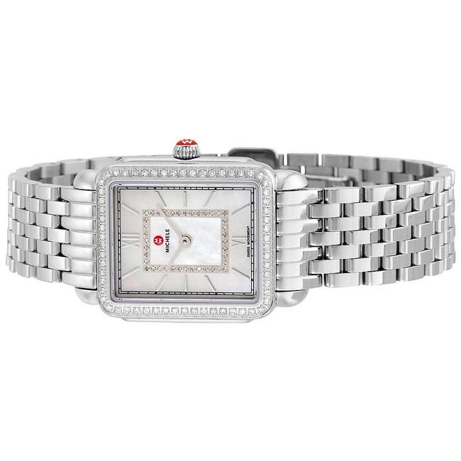 Michele Silver Deco Ii Mid Stainless Mother Of Pearl Diamond Mww06i000001 Watch