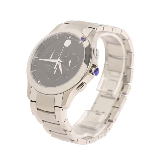 Movado Silver Masino Stainless Steel Black Dial Chronograph Watch