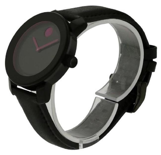 Movado Black 3600482 Leather Pink Hands Bold Watch