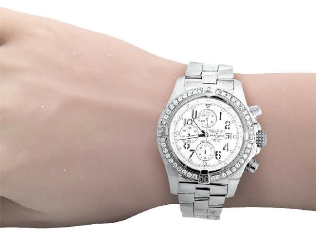 Breitling Stainless Steel Custom A13370 Super Avenger White Dial with 4.5 Ct Watch