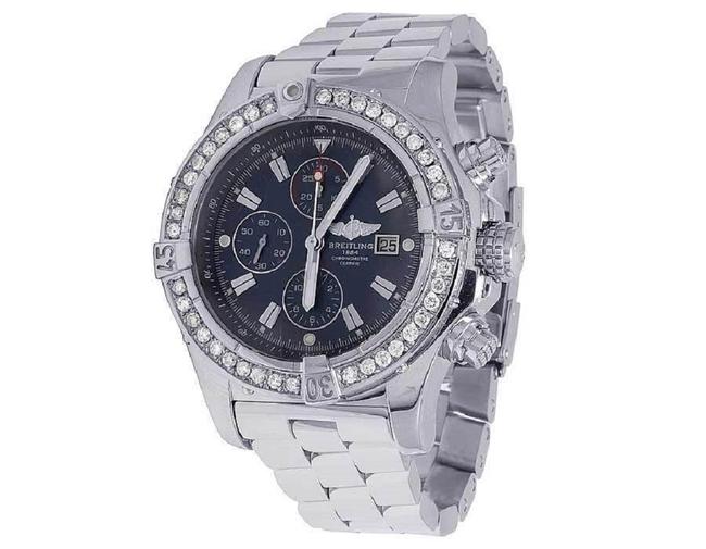 Breitling Stainless Steel XL Custom Mens A13370 Super Avenger 48mm Diamond 4.5 Ct Watch