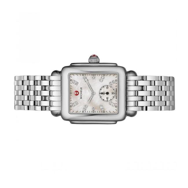 Michele Silver Deco 16 Mid Stainless Mother Of Pearl Diamond Dial Mww06v000002 Watch