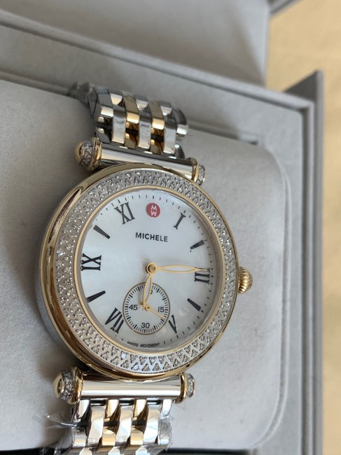 Michele Gold- Silver Caber Diamond Mop Two Tone Mww16a000066 Watch