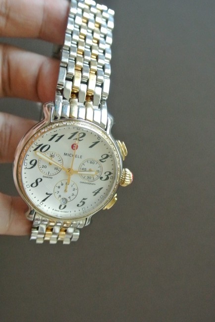 Michele Gold (Gold/Silver) Fluette Silver White Dial Two-tone Watch