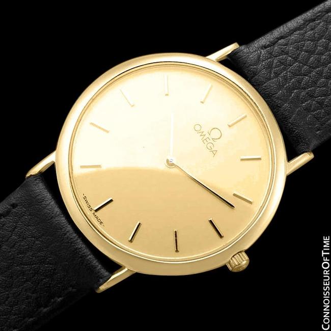Omega Champagne De Ville Mens Midsize Ultra Thin Dress 18k Gold Plated & Watch