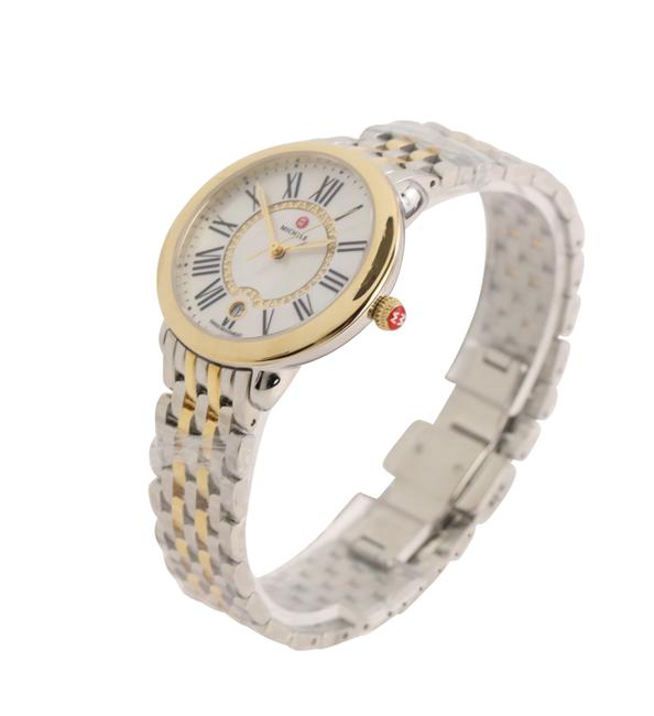Michele Silver Gold Two-tone Serein Mid Mother Of Pearl Diamond Watch