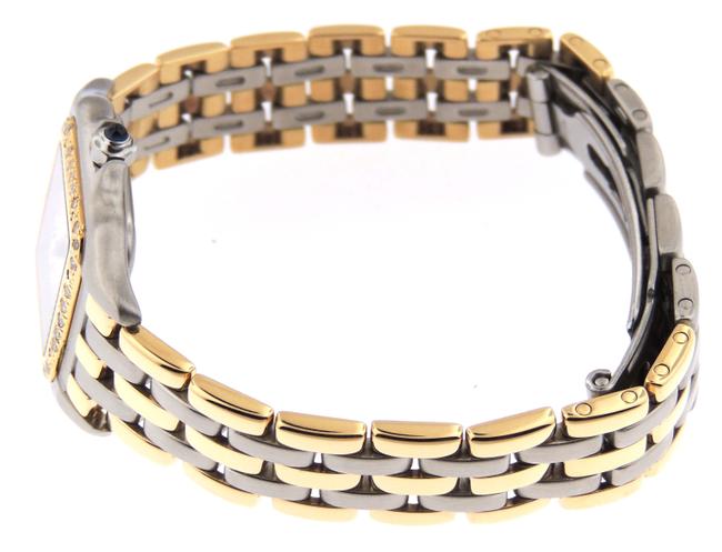 Cartier White Panthere 3 Row 18k Yellow Gold and Ss Diamonds Bezel Watch