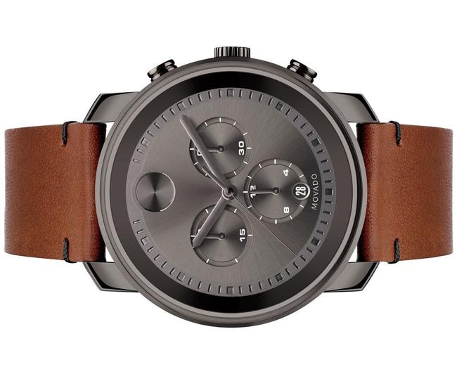 Movado Brown Leather Strap Gray Dial Chronograph Mens 3600367 Watch