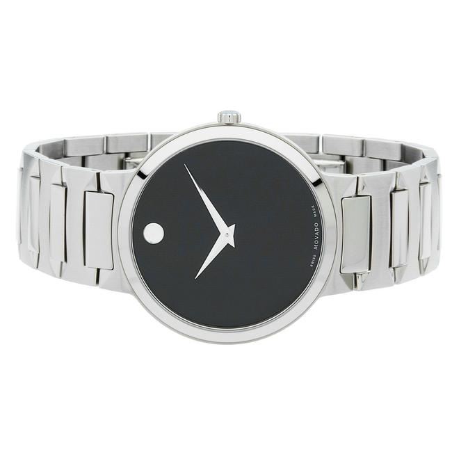 Movado Silver Temo Stainless Bracelet Black Dial Mens Quartz 0607292 Watch