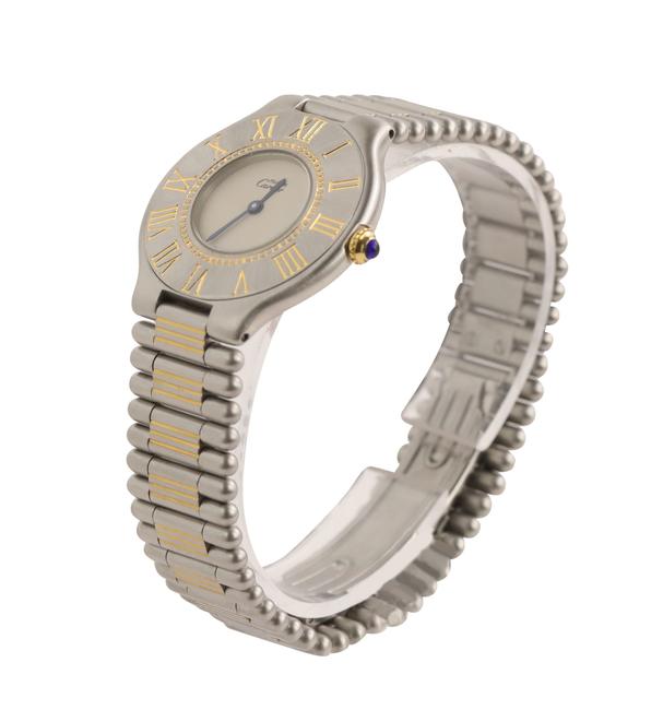 Cartier Silver Stainless Steel and 18kt Yellow Gold Plated Watch