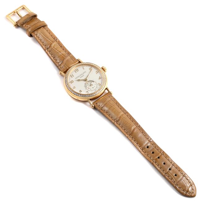 Patek Philippe Silver Calatrava Moonphase Yellow Gold Diamond Ladies Watch