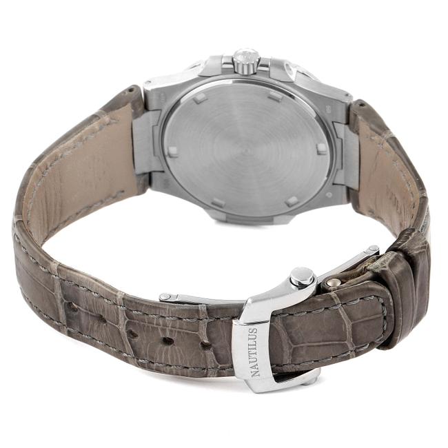 Patek Philippe Silver Nautilus White Gold Diamond Grey Strap Ladies Watch