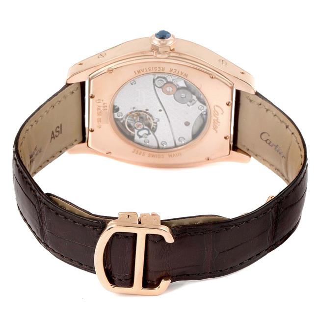 Cartier Silver XL Tortue Flinque Dial 18k Rose Gold Mens W155623 Watch