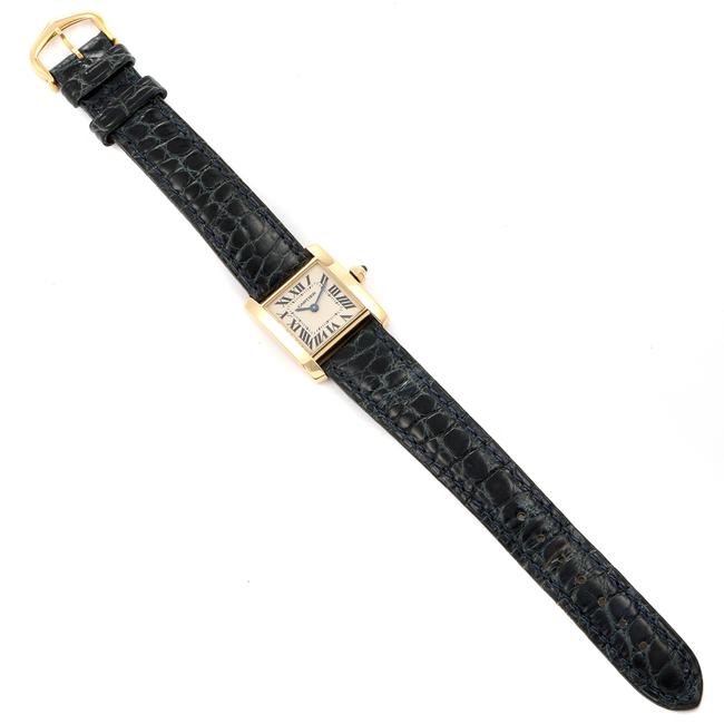 Cartier Silver Tank Francaise Yellow Gold Black Strap Ladies W5000256 Watch