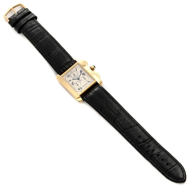 Cartier Silvered Tank Francaise Chronoflex 18k Yellow Gold Mens W5000556 Watch