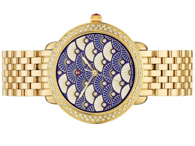 Michele Gold Serein Mid Stainless Blue Fan Diamond Mww21b000102 Watch