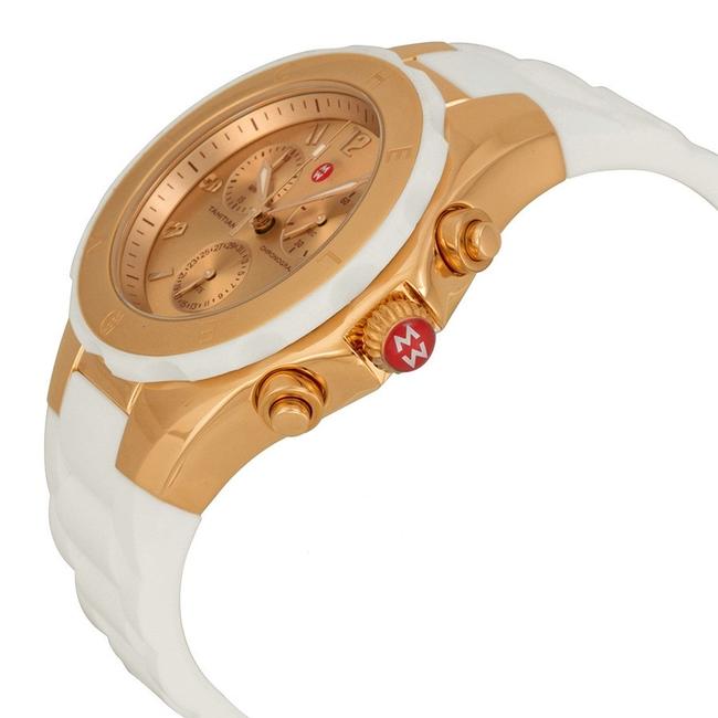 Michele White Rose Gold Jelly Tahitian Silicone Stainless Steel Chronograph Mww12f000030 Watch