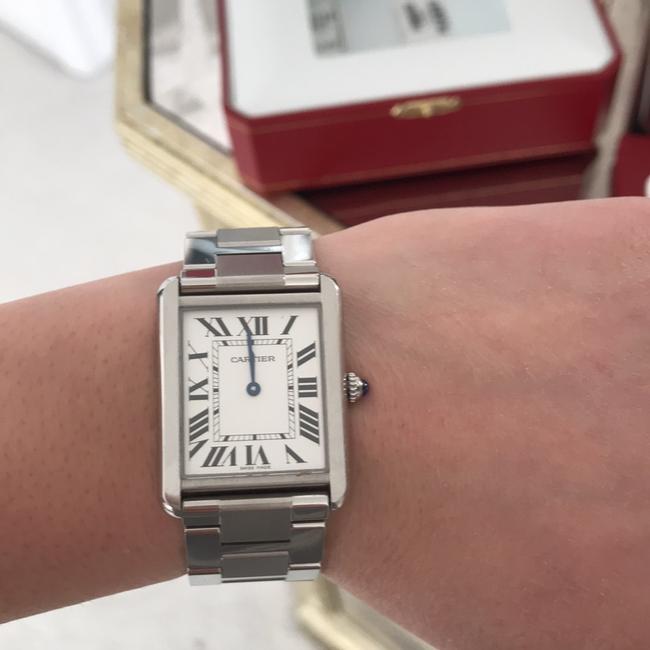 Cartier Silver with Synethetic Blue Marker Large Tank Solo Watch