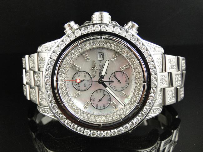 Breitling Stainless Steel XL Custom Super Avenger Aeromarine 52 Mm Genuine Diamond 22 Ct Watch