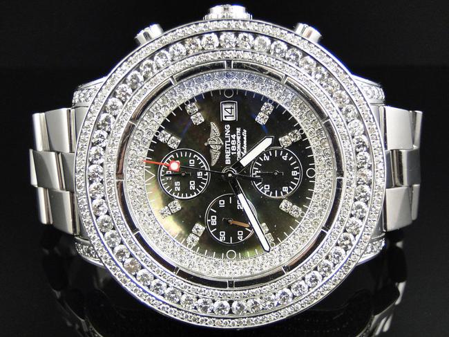Breitling Stainless Steel Custom Super Avenger Aeromarine 53 Mm Genuine Diamond 23.5 Ct Watch