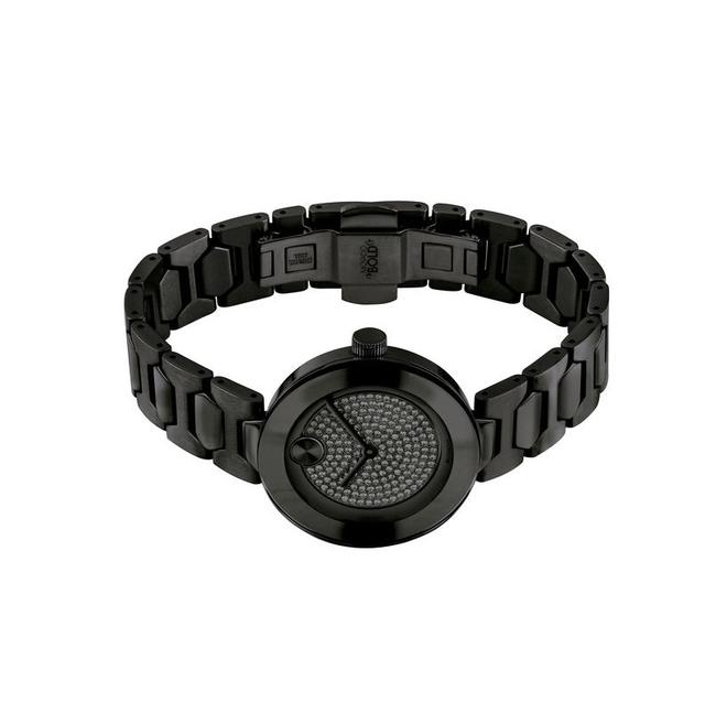 Movado Black Bold Stainless Steel Bracelet Crystal Dial Womens 3600576 Watch