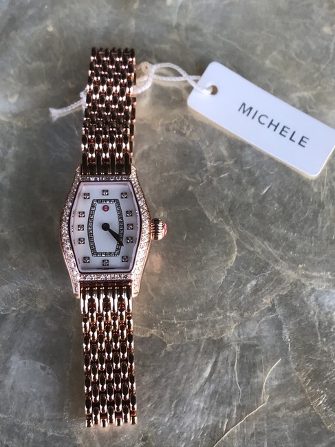 Michele Pink Gold Urban Coquette White Mop Diamond Dial Watch