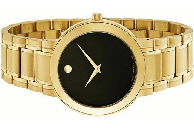 Movado Gold Stiri Stainless Bracelet Black Dial Mens 0607279 Watch