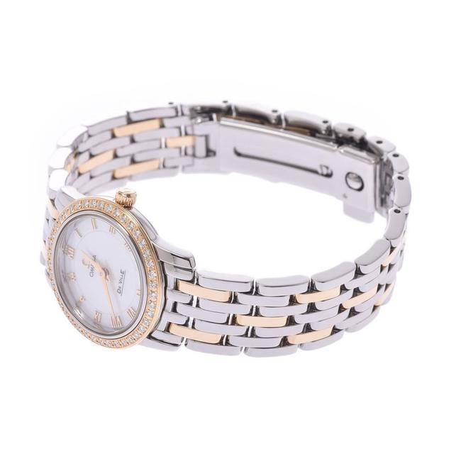 Omega White Diamonds 18k Yellow Gold and Stainless Steel De Ville 4375.71 Womens Wristwatch 22 Mm Watch