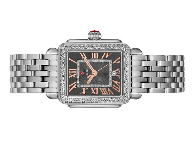 Michele Silver Stainless Steel Deco Madison Rose Gold Diamond Mww06g000005 Watch
