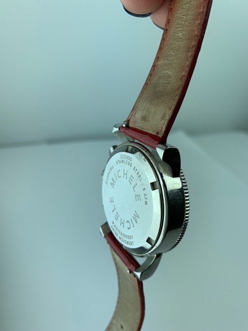 Michele White Saphire Stainless Steel Red Leather Strap B131 Watch