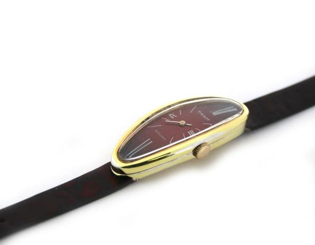 Tissot 59755 Stylist 18k Gold Case Hand Winding Oval Leather Band Ladies Watch