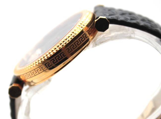 Versace 16461 Black Gold V-helix Dial Leather Tone Guilloche Hardware Ladies Watch