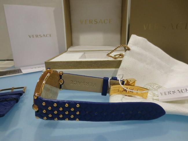 Versace Gold/Blue Leather Vk7040013 Vanitas Ip Womens Watch