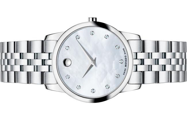 Movado Silver Museum Classic Mother Of Pearl Diamond Dial 0606612 Watch