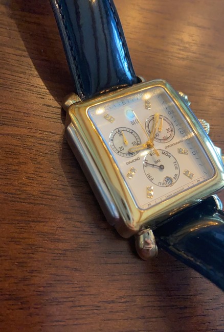 Michele Yellow Gold Stainless Steel Black Deco Two Tone Diamond Dial Watch