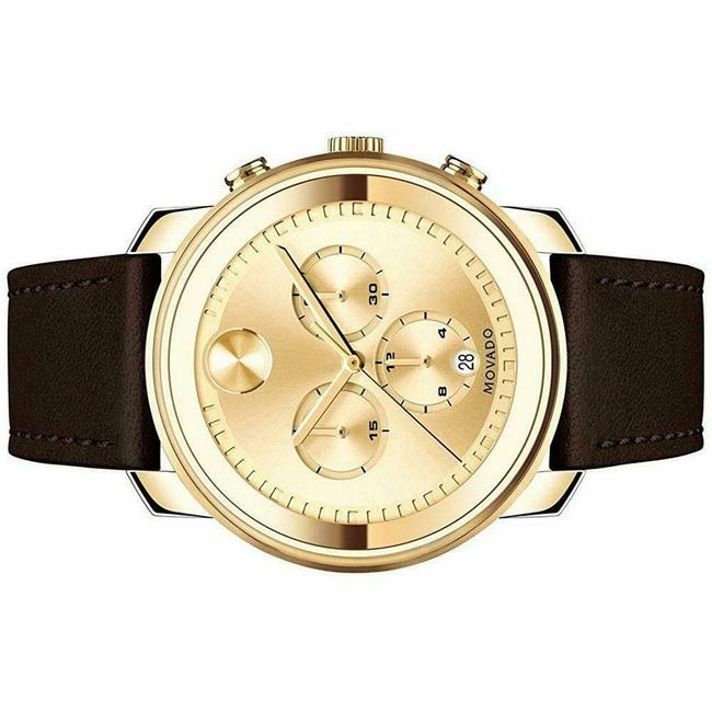Movado Brown Bold Leather Strap Gold Chronograph Mens Quartz 3600409 Watch