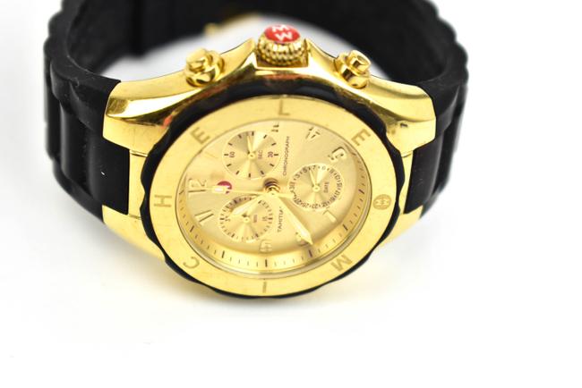 Michele Gold Metal/Black & Logo Quartz Chronograph (Mo) Watch Michele Gold Metal/Black & Logo Quartz Chronograph (Mo) Watch