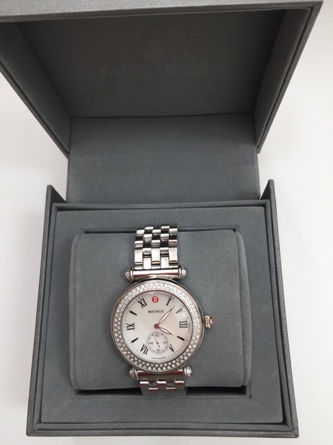 Michele Silver Mw16a01a2025 " Caber " Diamond Mother Of Pearl Dial Watch Michele Silver Mw16a01a2025 " Caber " Diamond Mother Of Pearl Dial Watch