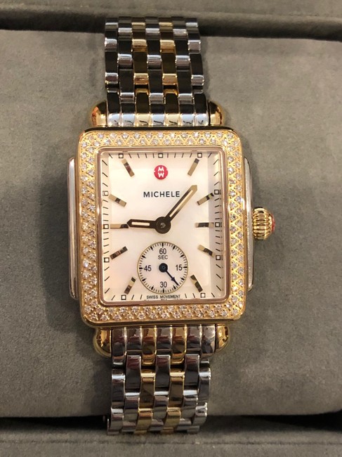Michele Gold/Silver Deco Mid Two Tone Diamond Bracelet Watch Michele Gold/Silver Deco Mid Two Tone Diamond Bracelet Watch