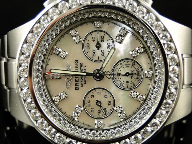 Breitling Stainless Steel Custom Hercules Diamond Band 7.75 Ct Watch Breitling Stainless Steel Custom Hercules Diamond Band 7.75 Ct Watch