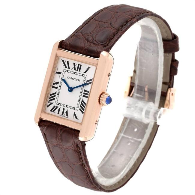 Cartier Silver 18k Rose Gold and Leather Tank Solo W5200024 Womens Wristwatch 30x23mm Watch Cartier Silver 18k Rose Gold and Leather Tank Solo W5200024 Womens Wristwatch 30x23mm Watch