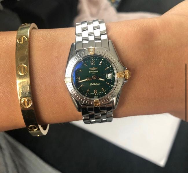Breitling Green Gold Silver Callistino 18k Two Tone Womens Watch Breitling Green Gold Silver Callistino 18k Two Tone Womens Watch