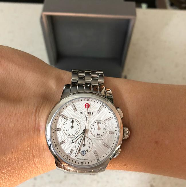 Michele Silver Uptown Diamond Bracelet Watch Michele Silver Uptown Diamond Bracelet Watch