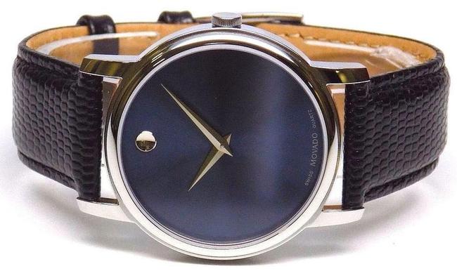 Movado Black Leather Stainless Steel Museum 2100009 Watch Movado Black Leather Stainless Steel Museum 2100009 Watch