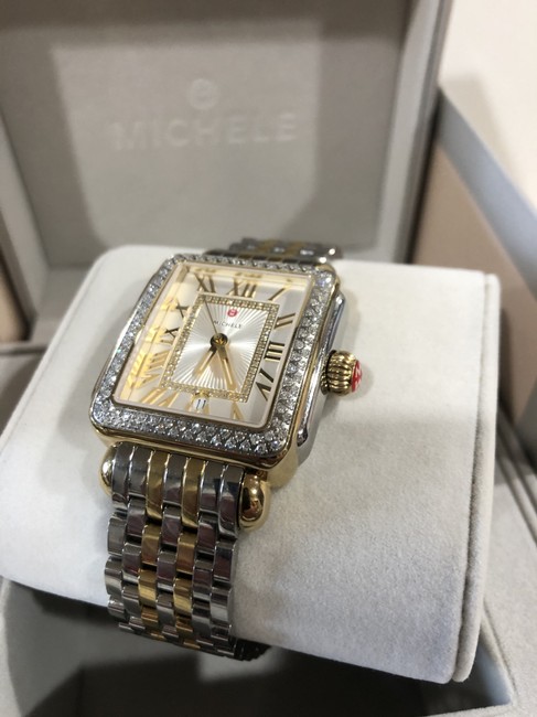 Michele Two Tone Silver / Yellow Gold Madison Stainless St / Yel Diamond Watch Michele Two Tone Silver / Yellow Gold Madison Stainless St / Yel Diamond Watch