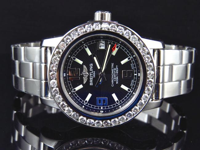 Breitling Stainless Steel Custom Ladies 2.5ct Diamond Aeromarine Colt 33 A77387 Black Dial Watch Breitling Stainless Steel Custom Ladies 2.5ct Diamond Aeromarine Colt 33 A77387 Black Dial Watch