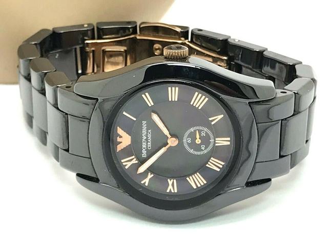 Emporio Armani Black Womens Ceramic Mop Dial Rose Gold Ar1412 Watch Emporio Armani Black Womens Ceramic Mop Dial Rose Gold Ar1412 Watch